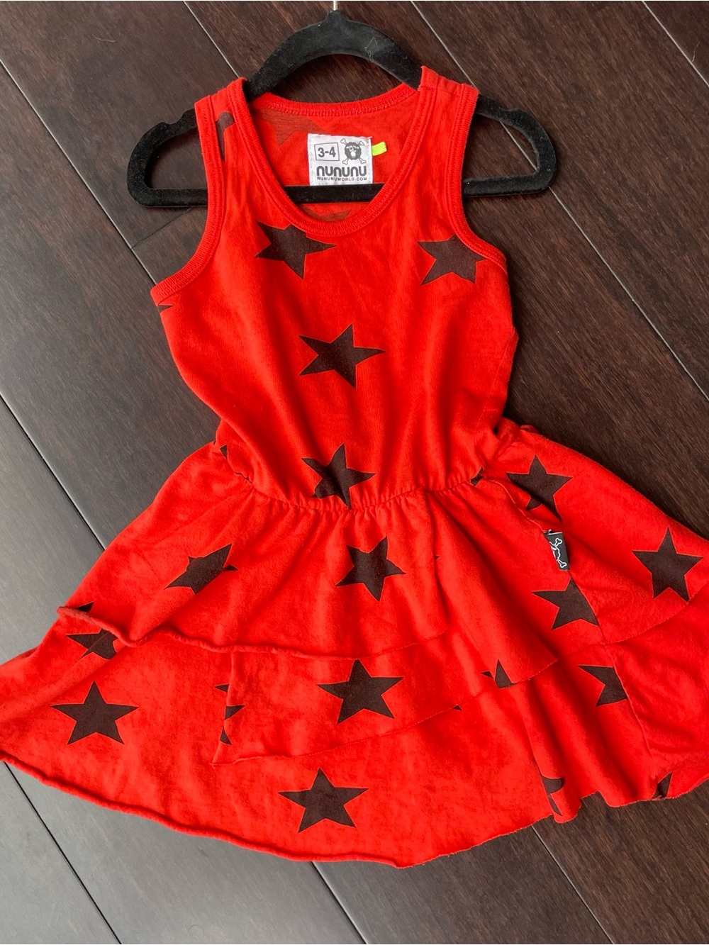 NUNUNU Red Sleeveless Stars Print Dress